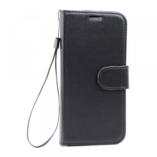 Wholesale Galaxy S7 Edge Folio Flip Leather Wallet Case with Strap (Black)